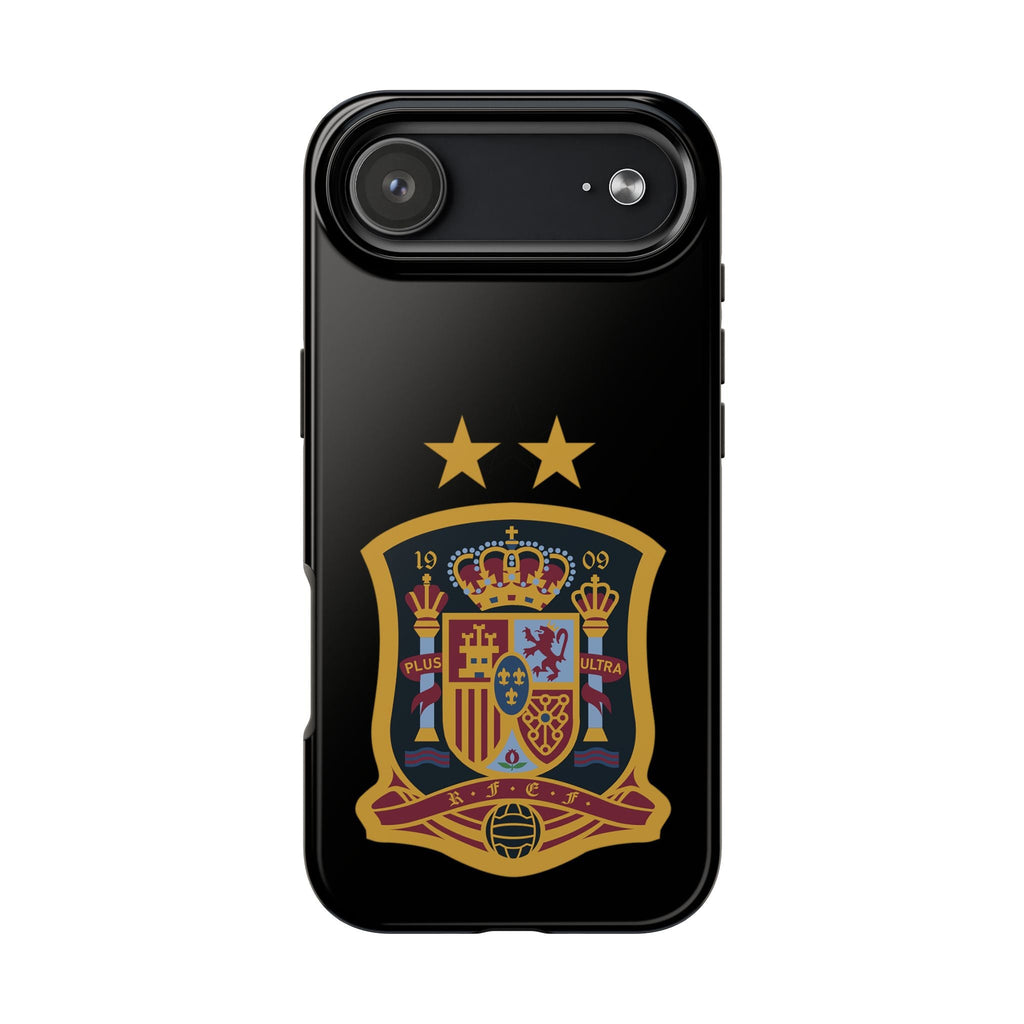 Spain Soccer Crest Tough Phone Case Black Protective iPhone Case with Two Stars - Etna Gift