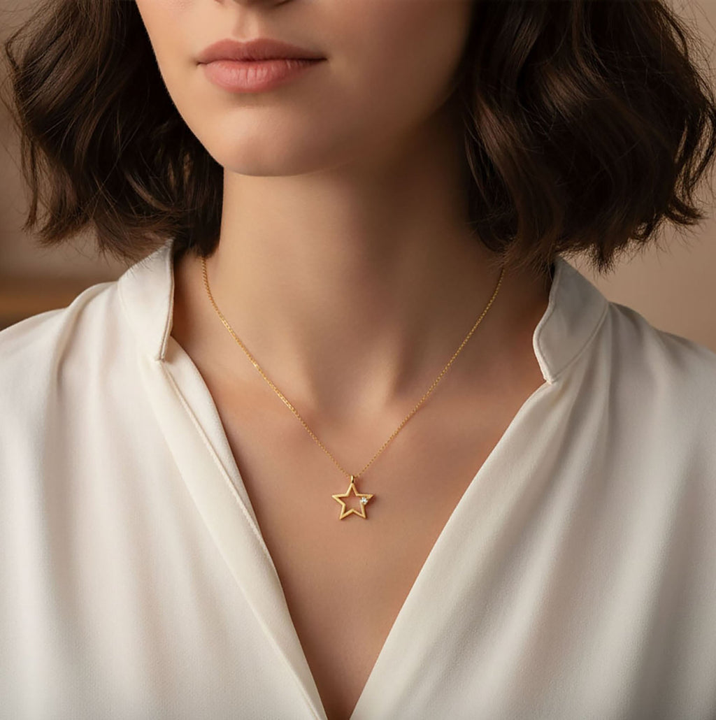 Star silver necklace 925 sterling silver star necklace - Etna Gift