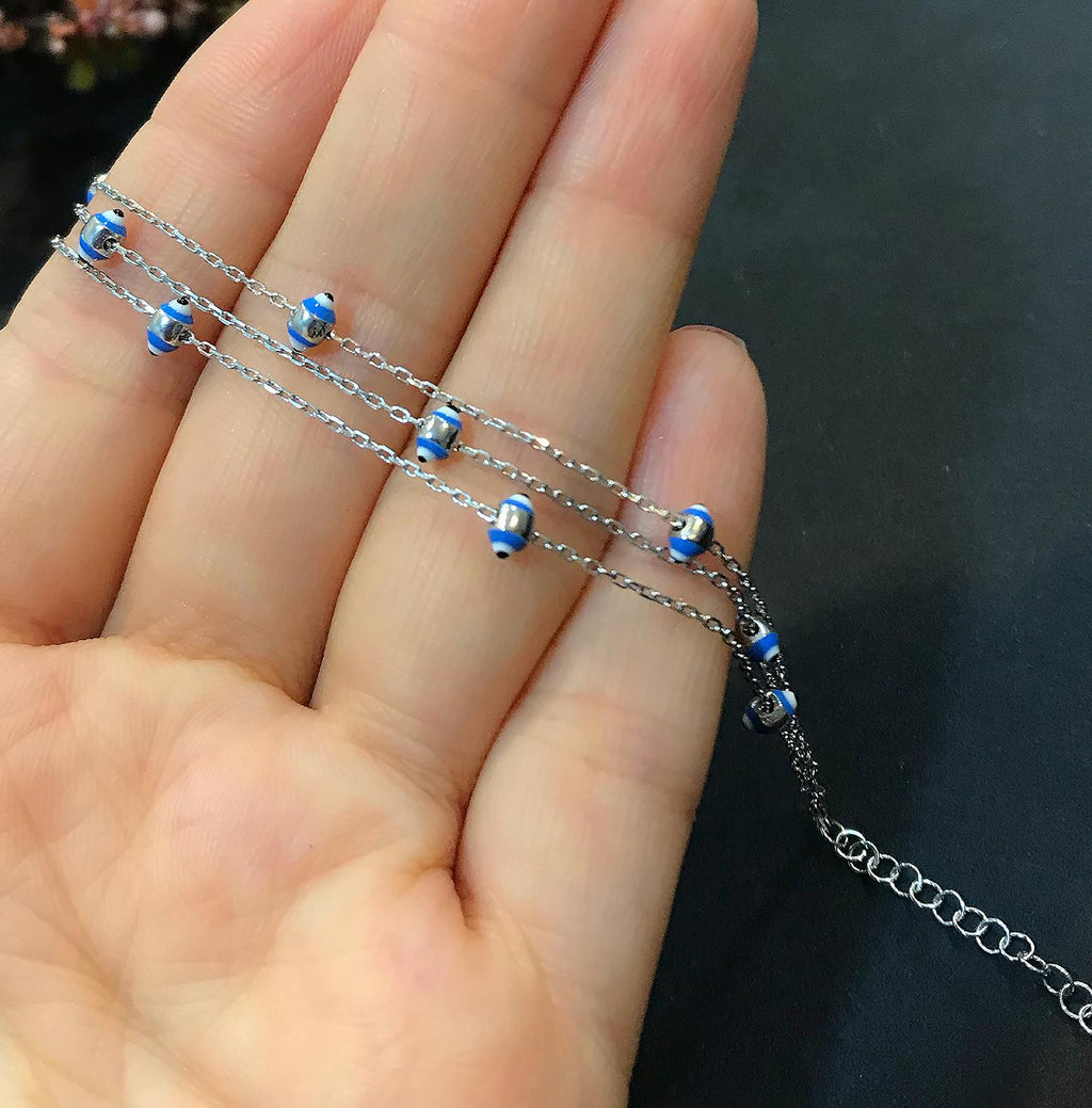 Nazar bead silver 3 row bracelet 925 sterling silver bracelet