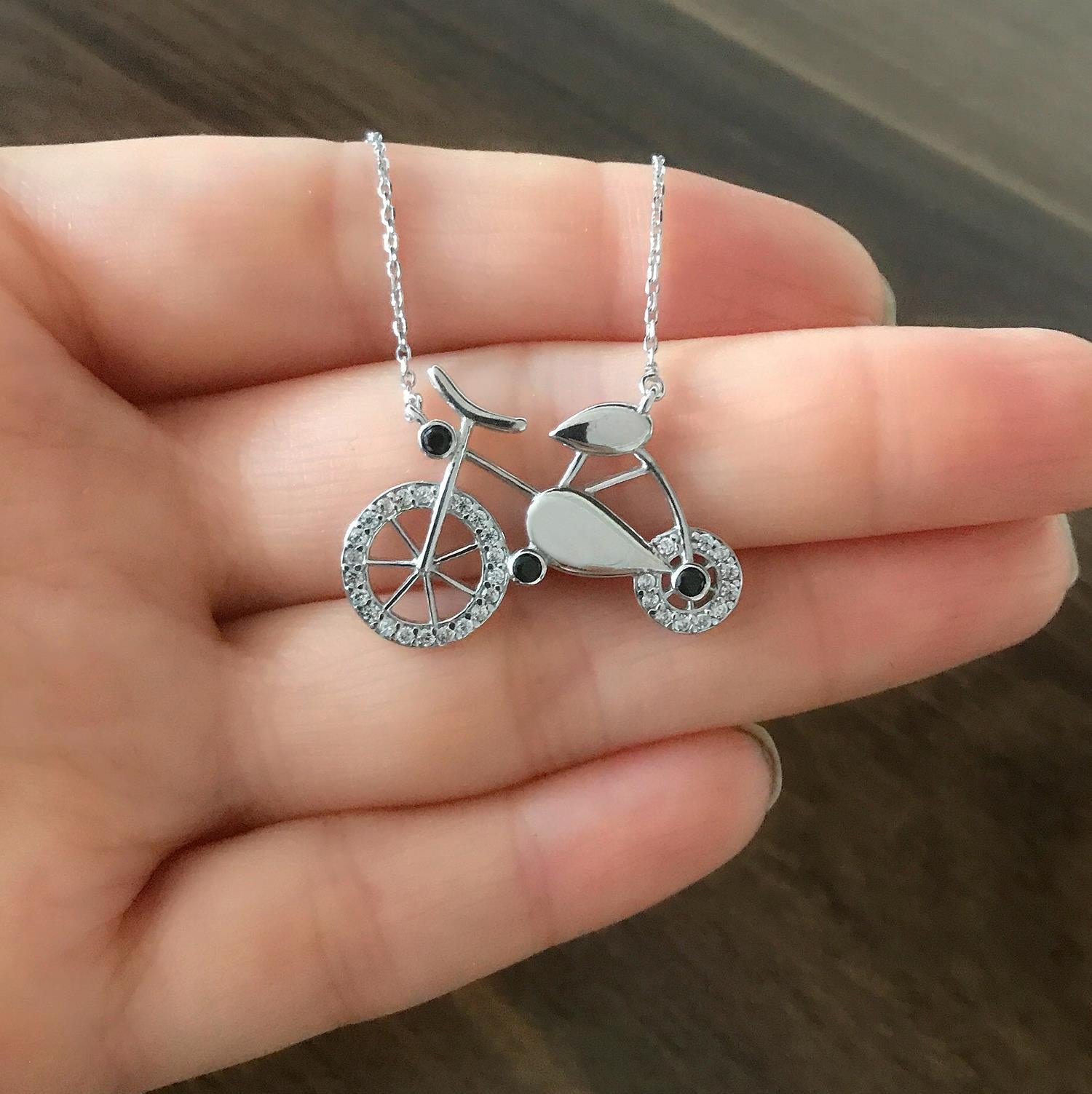 Bicycle silver necklace 925 sterling silver bicycle necklace