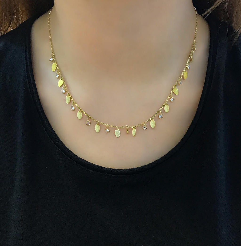 Beaded stone necklace, 925 sterling silver beaded stone necklace