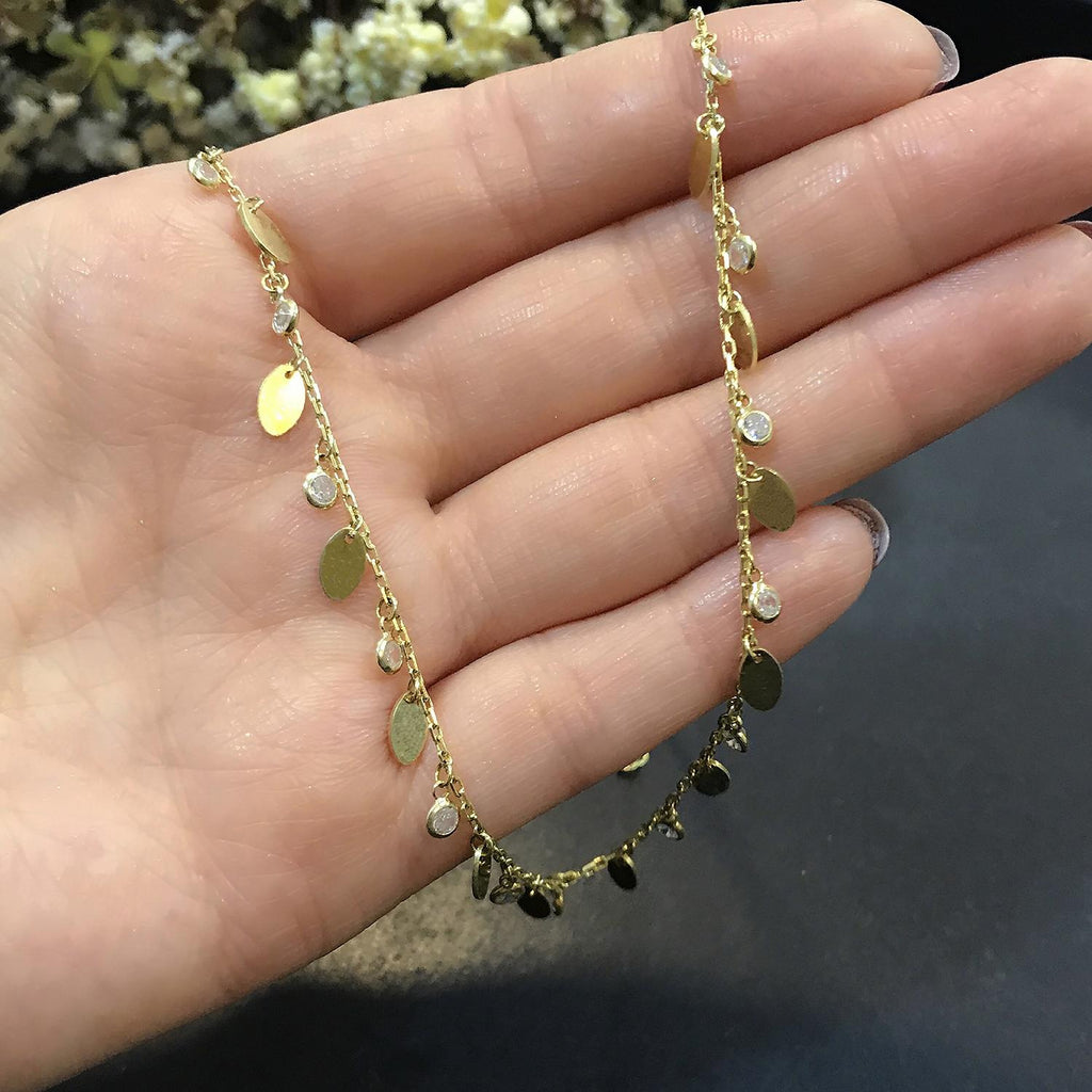 Beaded stone necklace, 925 sterling silver beaded stone necklace