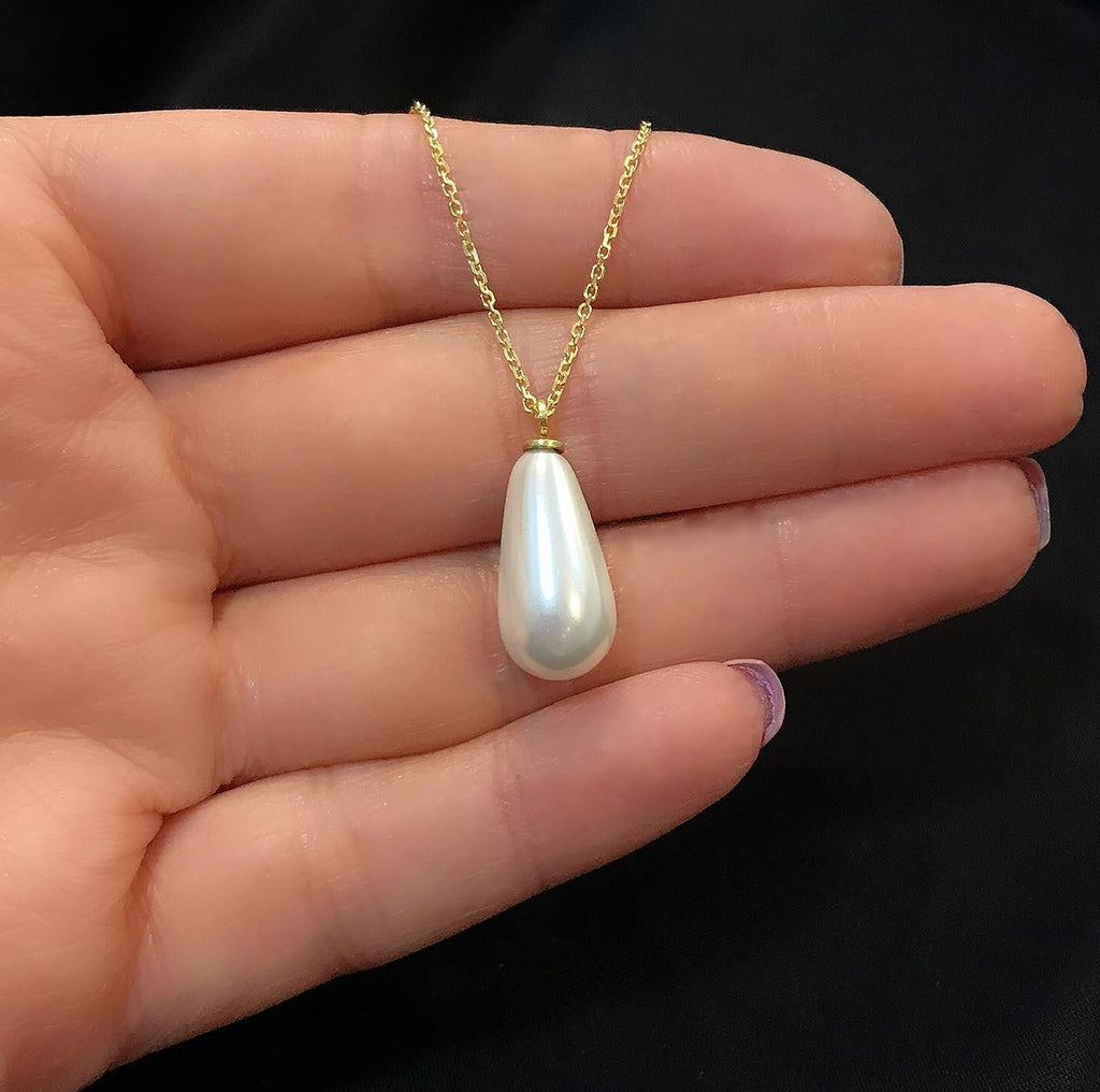 Stela Drop Pearl Sterling Silver Gold Necklace - Etna Gift