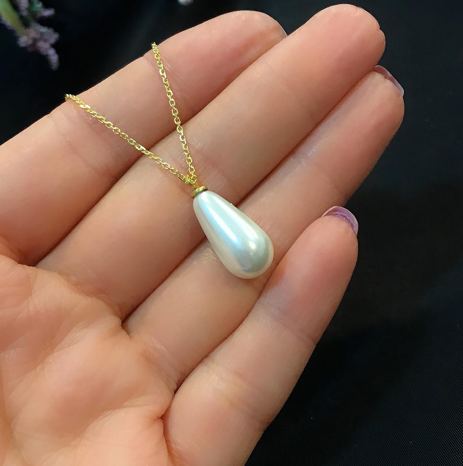 Stela Drop Pearl Sterling Silver Gold Necklace - Etna Gift