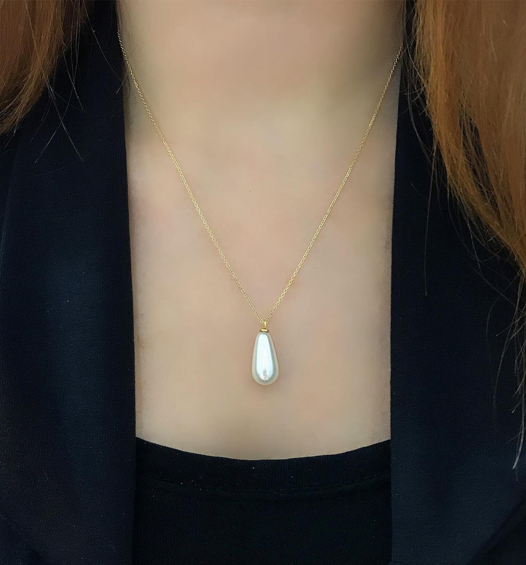 Stela Drop Pearl Sterling Silver Gold Necklace - Etna Gift
