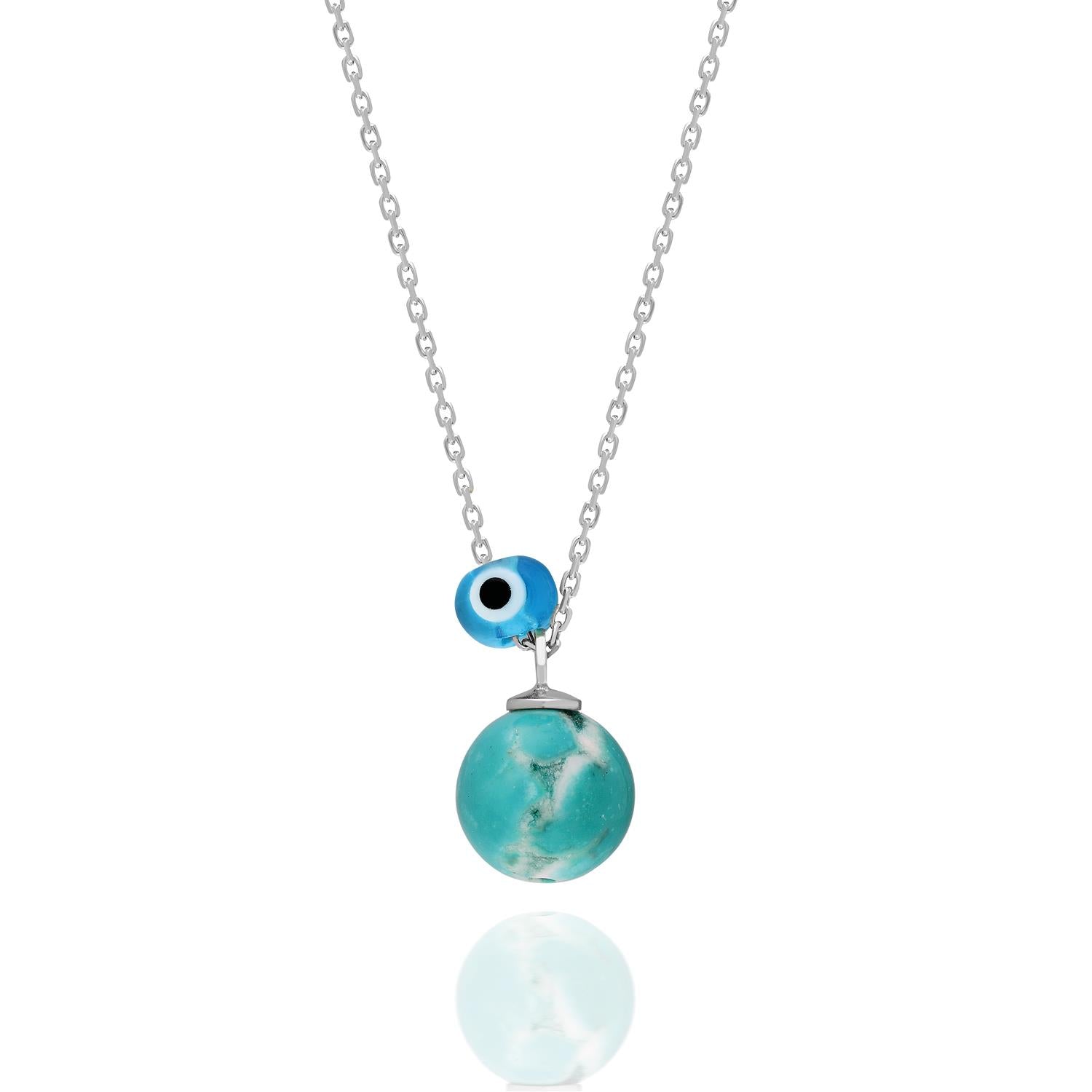 Turquoise natural stone necklace 925 sterling silver turquoise natural stone silver necklace