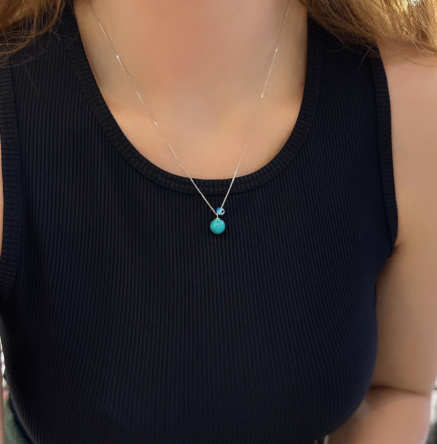 Turquoise natural stone necklace 925 sterling silver turquoise natural stone silver necklace