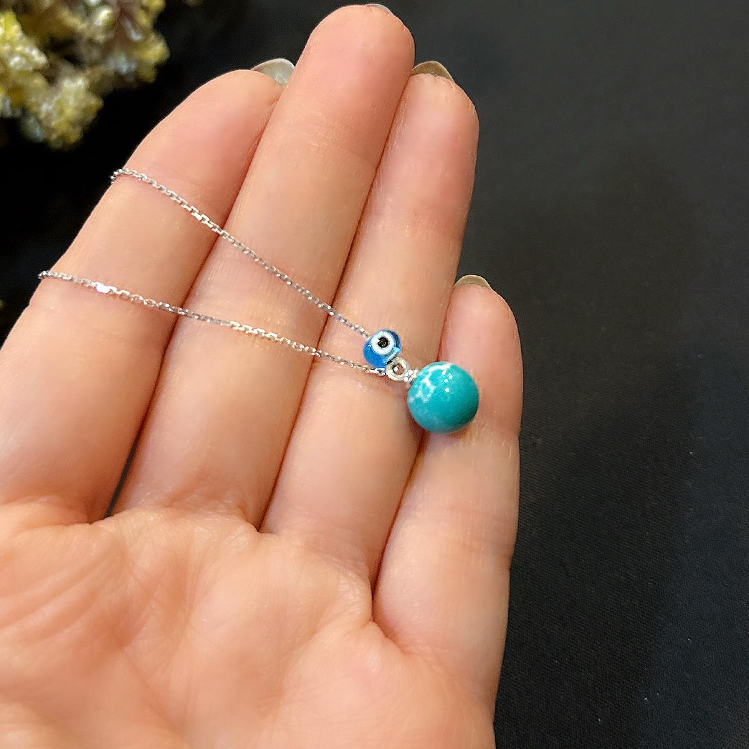 Turquoise natural stone necklace 925 sterling silver turquoise natural stone silver necklace