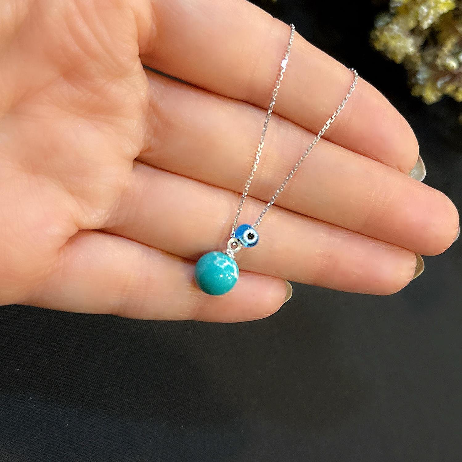 Turquoise natural stone necklace 925 sterling silver turquoise natural stone silver necklace