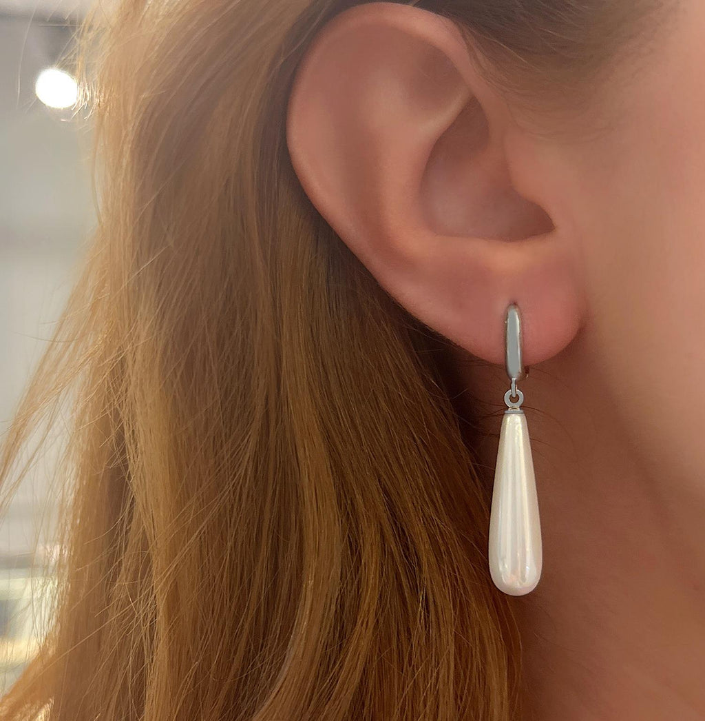 Stela Pearl Drop Sterling Silver White Earrings - Etna Gift