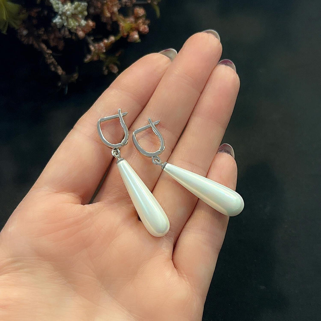 Stela Pearl Drop Sterling Silver White Earrings - Etna Gift