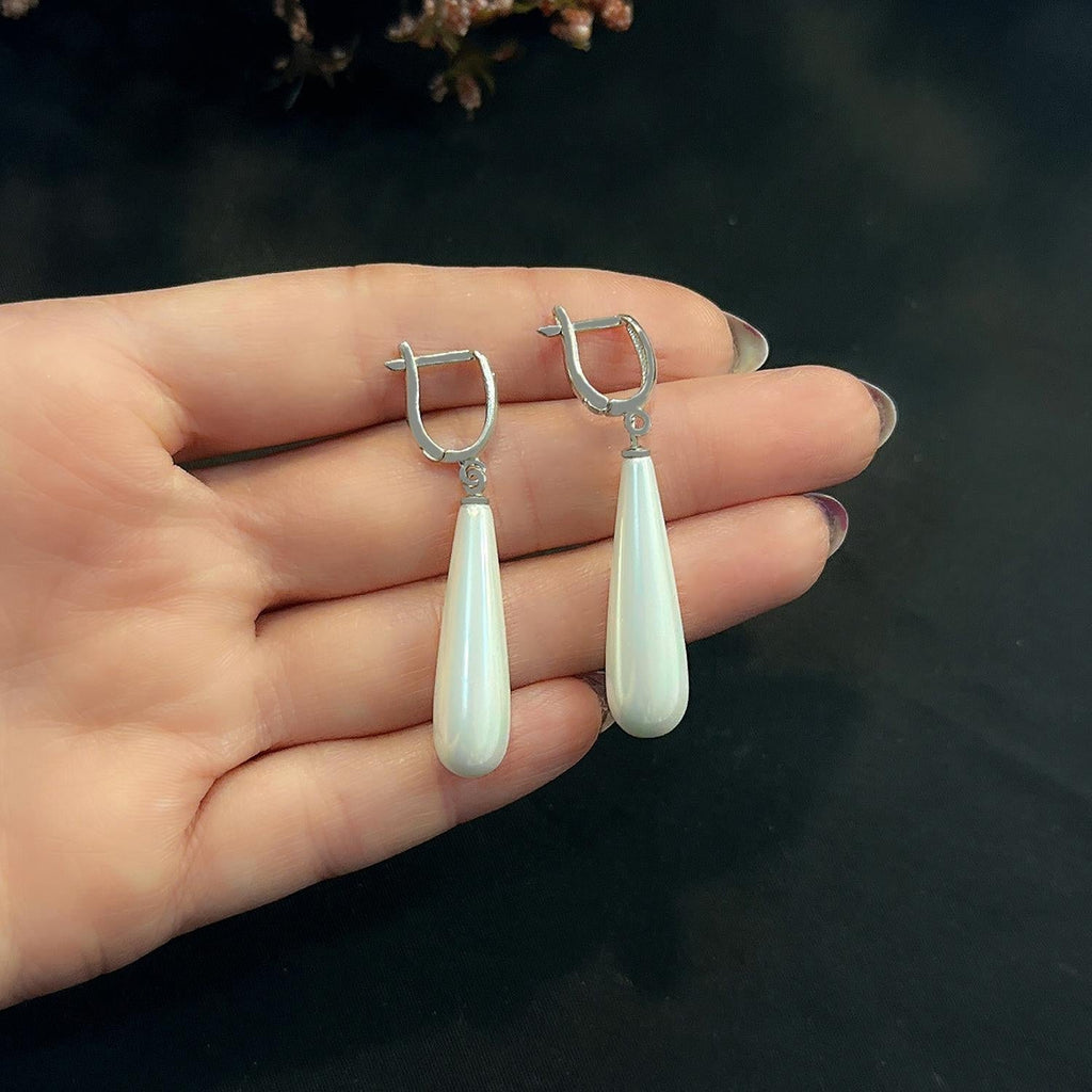 Stela Pearl Drop Sterling Silver White Earrings - Etna Gift