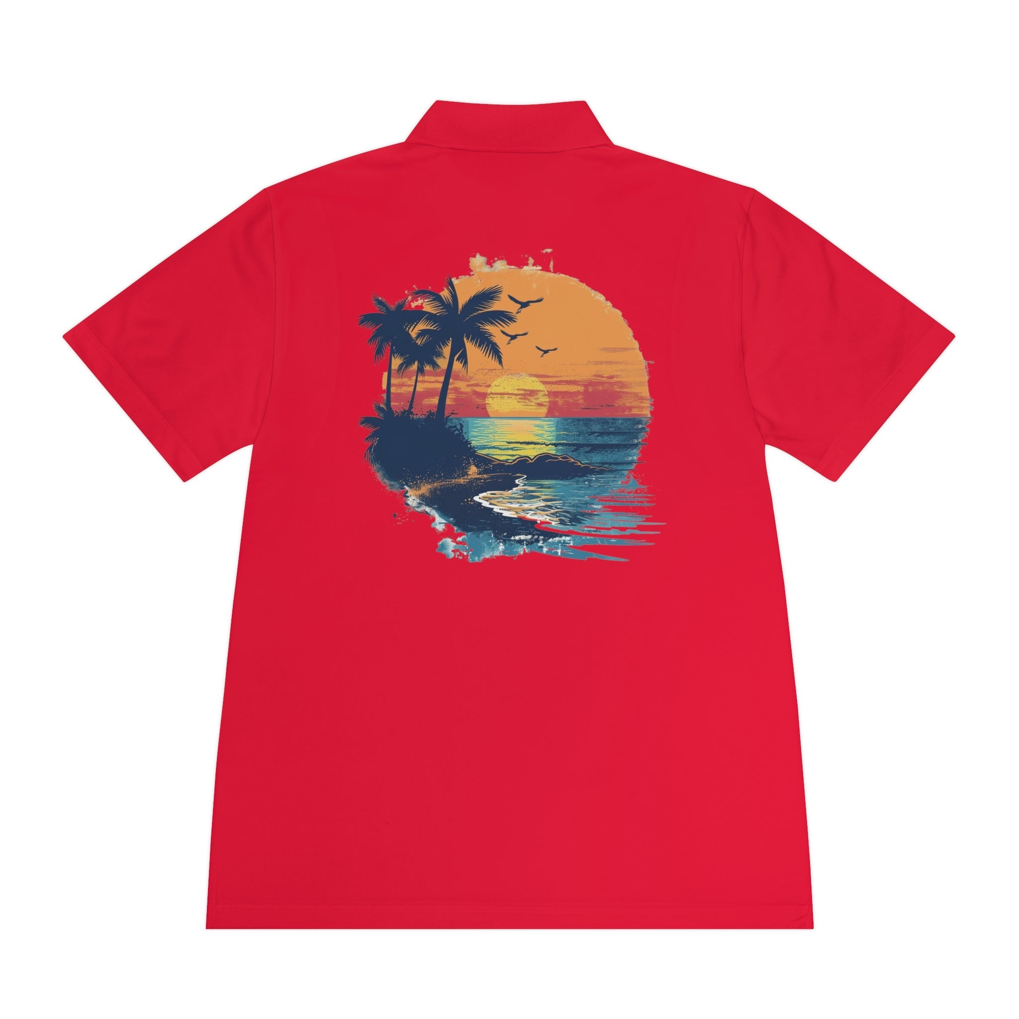 Sunset Beach Polo Shirt — Tropical Palm Surf Graphic - Etna Gift