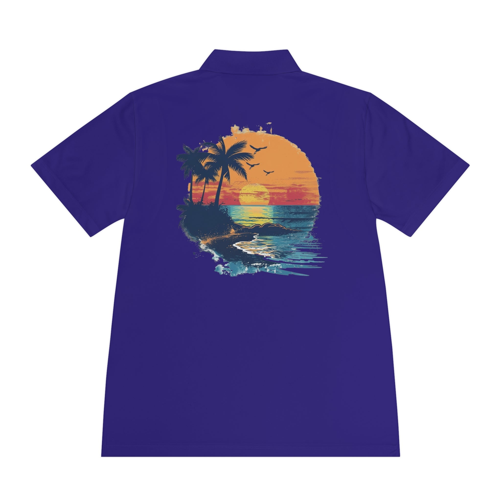 Sunset Beach Polo Shirt — Tropical Palm Surf Graphic - Etna Gift