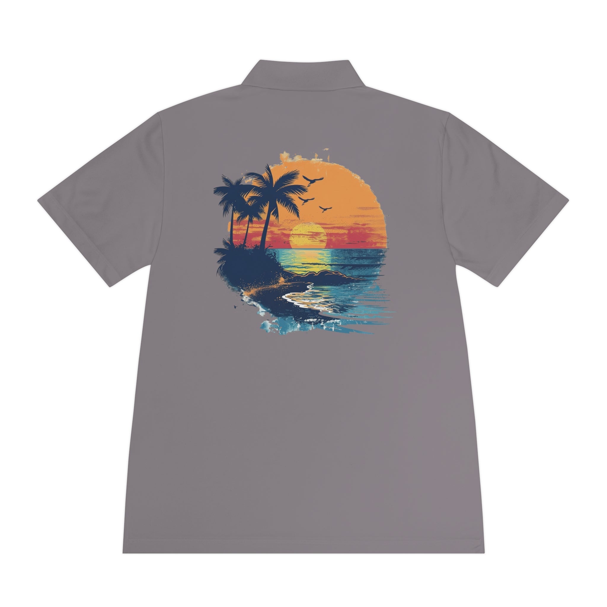 Sunset Beach Polo Shirt — Tropical Palm Surf Graphic - Etna Gift