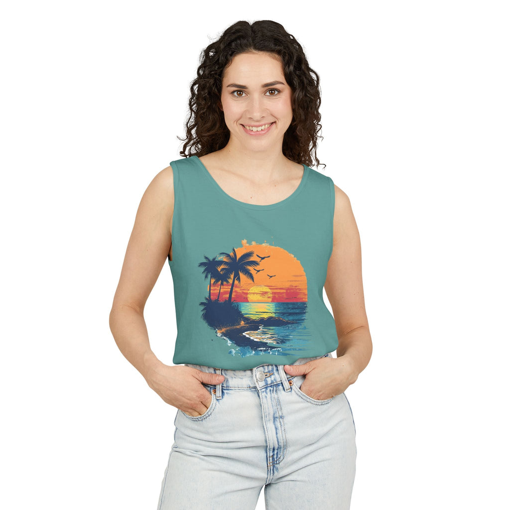 Sunset Beach Tank Top Retro Palm Island Graphic Summer Vest - Etna Gift