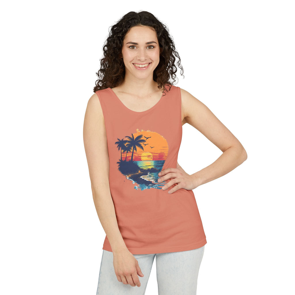 Sunset Beach Tank Top Retro Palm Island Graphic Summer Vest - Etna Gift