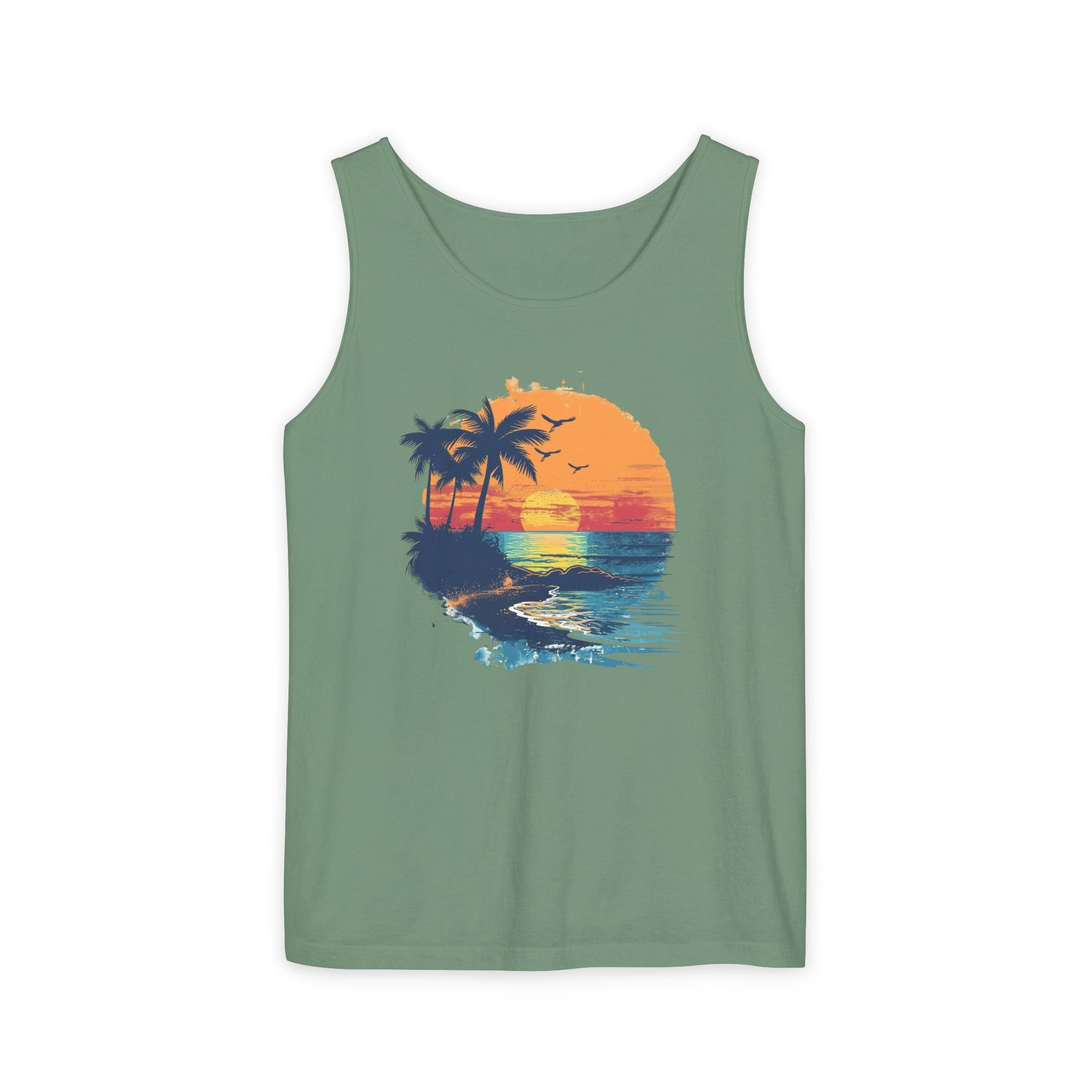 Sunset Beach Tank Top Retro Palm Island Graphic Summer Vest - Etna Gift