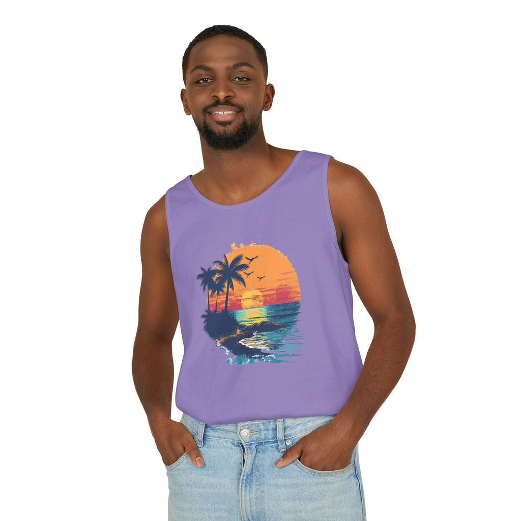 Sunset Beach Tank Top Retro Palm Island Graphic Summer Vest - Etna Gift