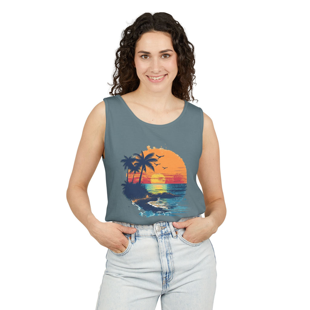 Sunset Beach Tank Top Retro Palm Island Graphic Summer Vest - Etna Gift