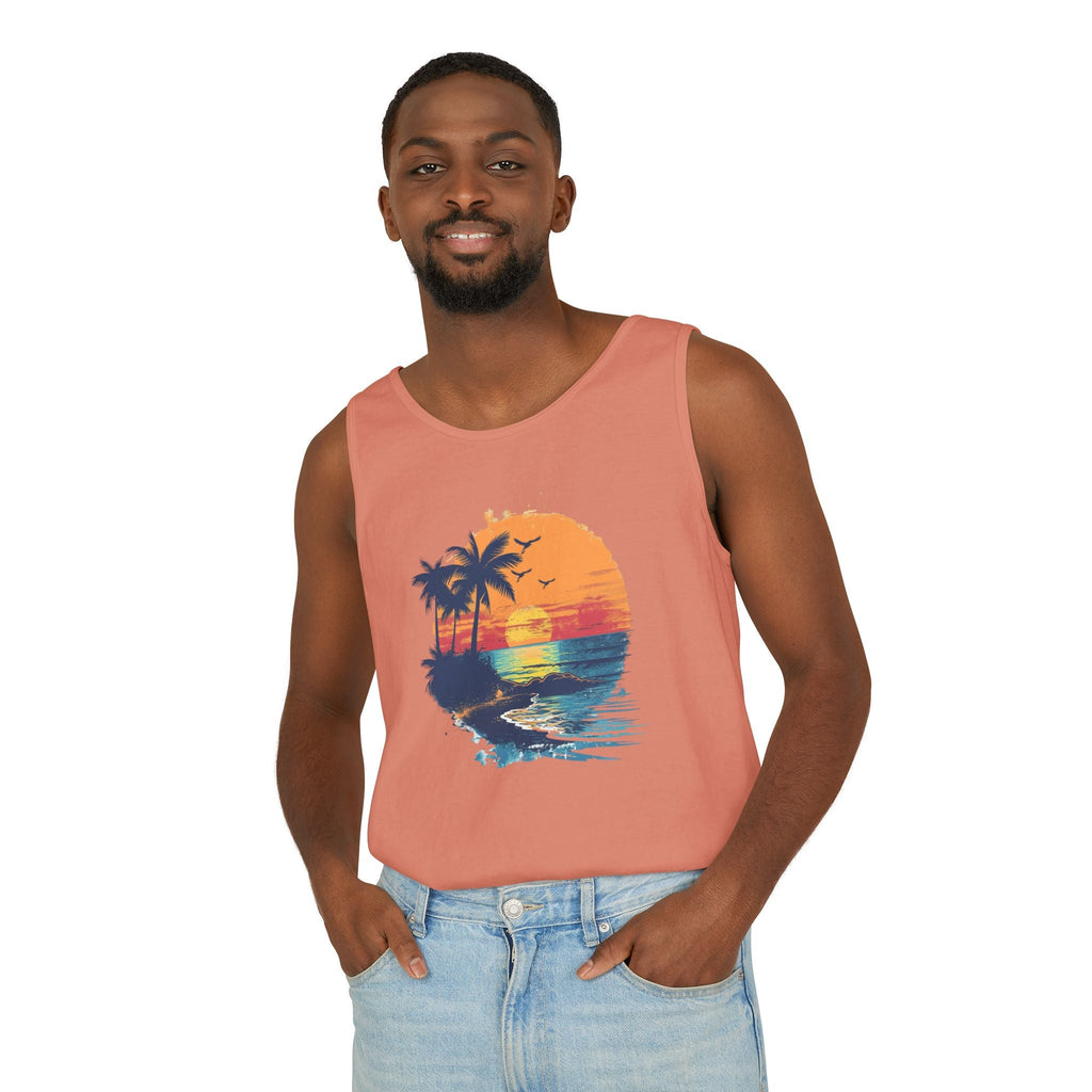Sunset Beach Tank Top Retro Palm Island Graphic Summer Vest - Etna Gift
