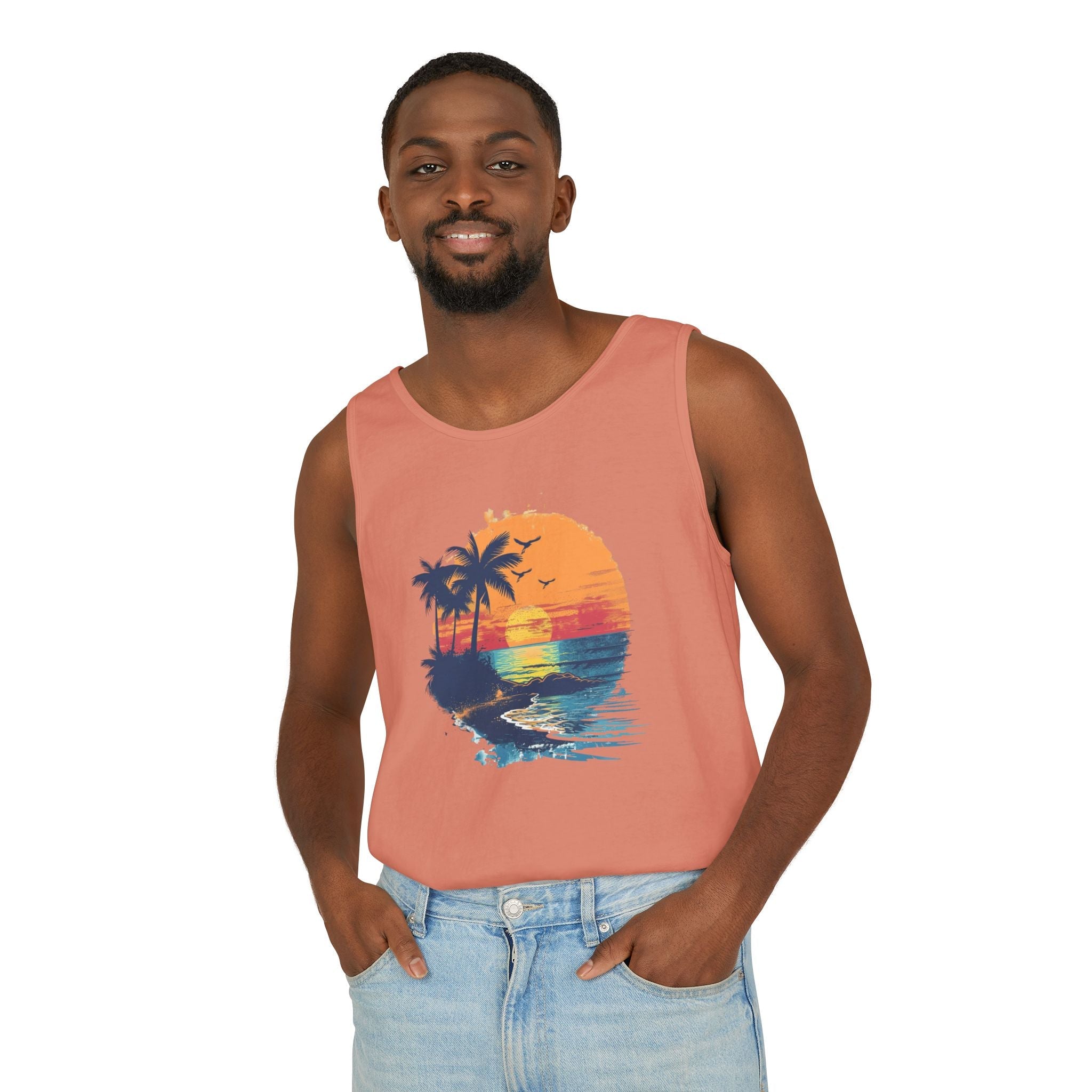 Sunset Beach Tank Top Retro Palm Island Graphic Summer Vest - Etna Gift