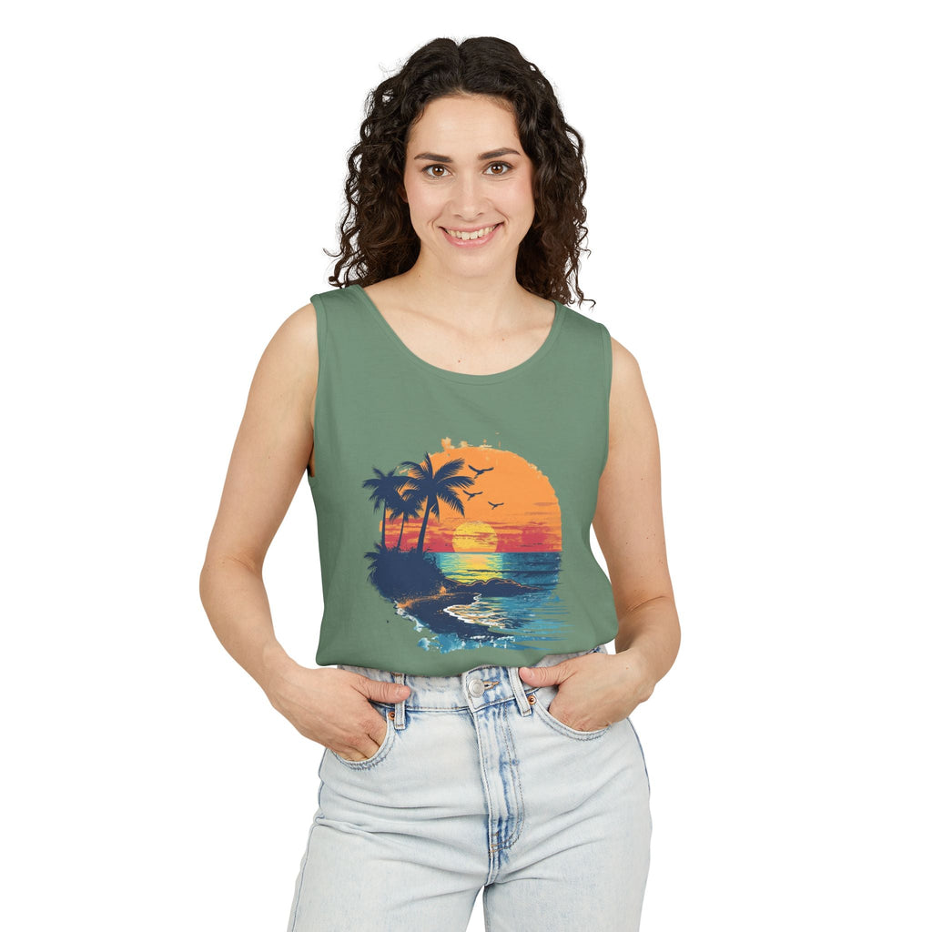 Sunset Beach Tank Top Retro Palm Island Graphic Summer Vest - Etna Gift