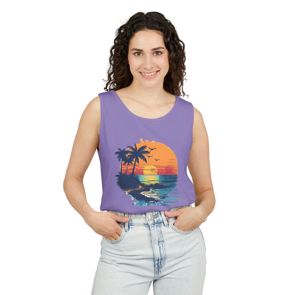 Sunset Beach Tank Top Retro Palm Island Graphic Summer Vest - Etna Gift