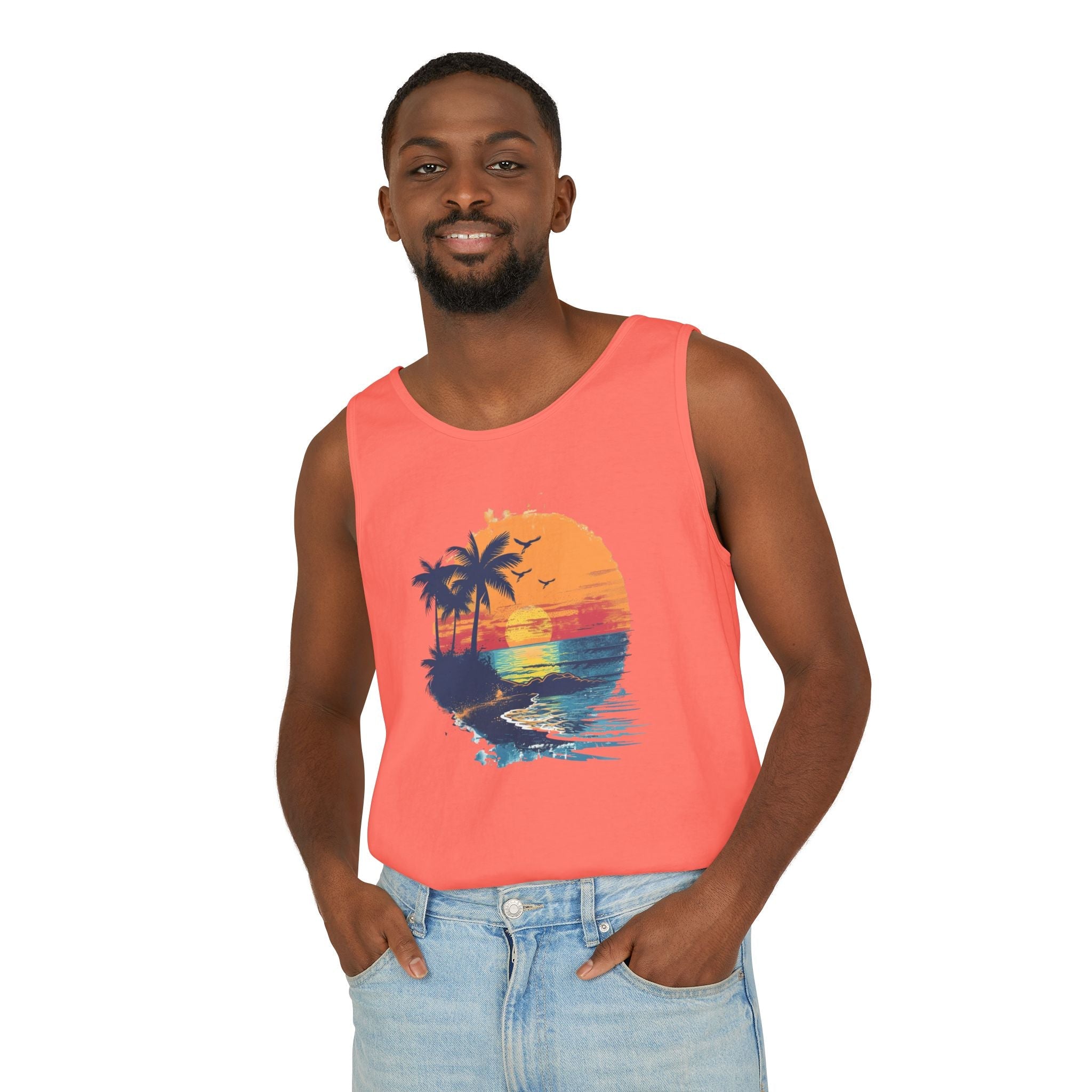 Sunset Beach Tank Top Retro Palm Island Graphic Summer Vest - Etna Gift
