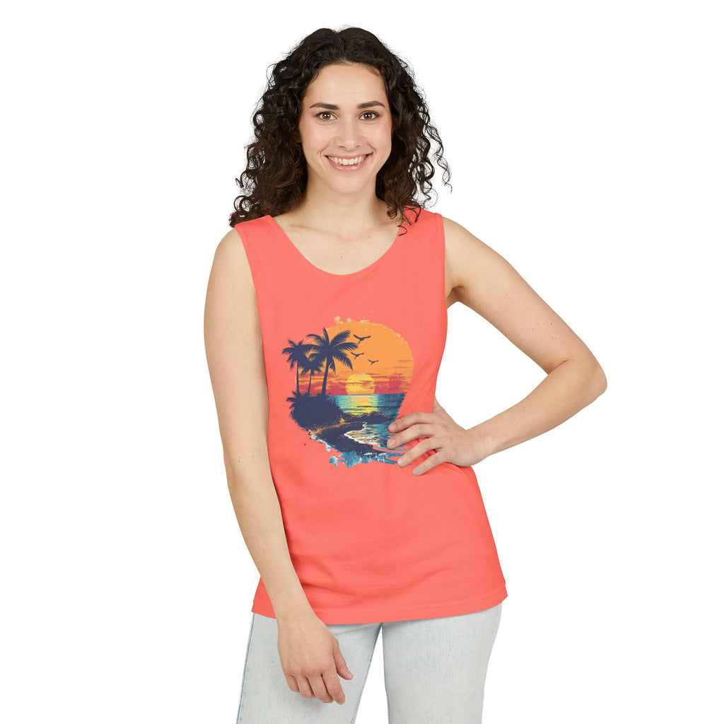 Sunset Beach Tank Top Retro Palm Island Graphic Summer Vest - Etna Gift