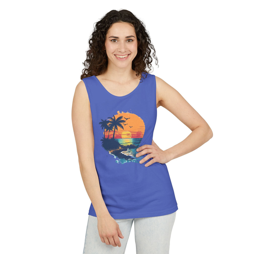 Sunset Beach Tank Top Retro Palm Island Graphic Summer Vest - Etna Gift