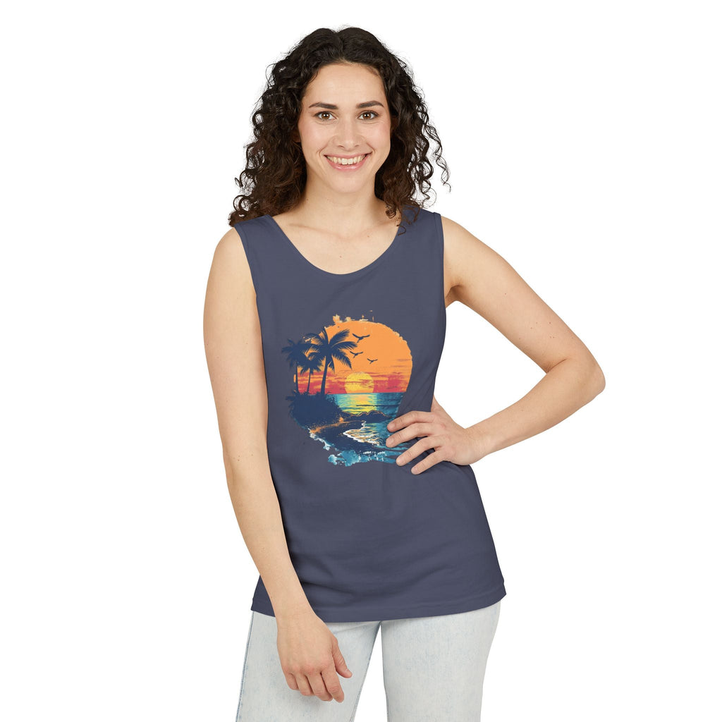 Sunset Beach Tank Top Retro Palm Island Graphic Summer Vest - Etna Gift