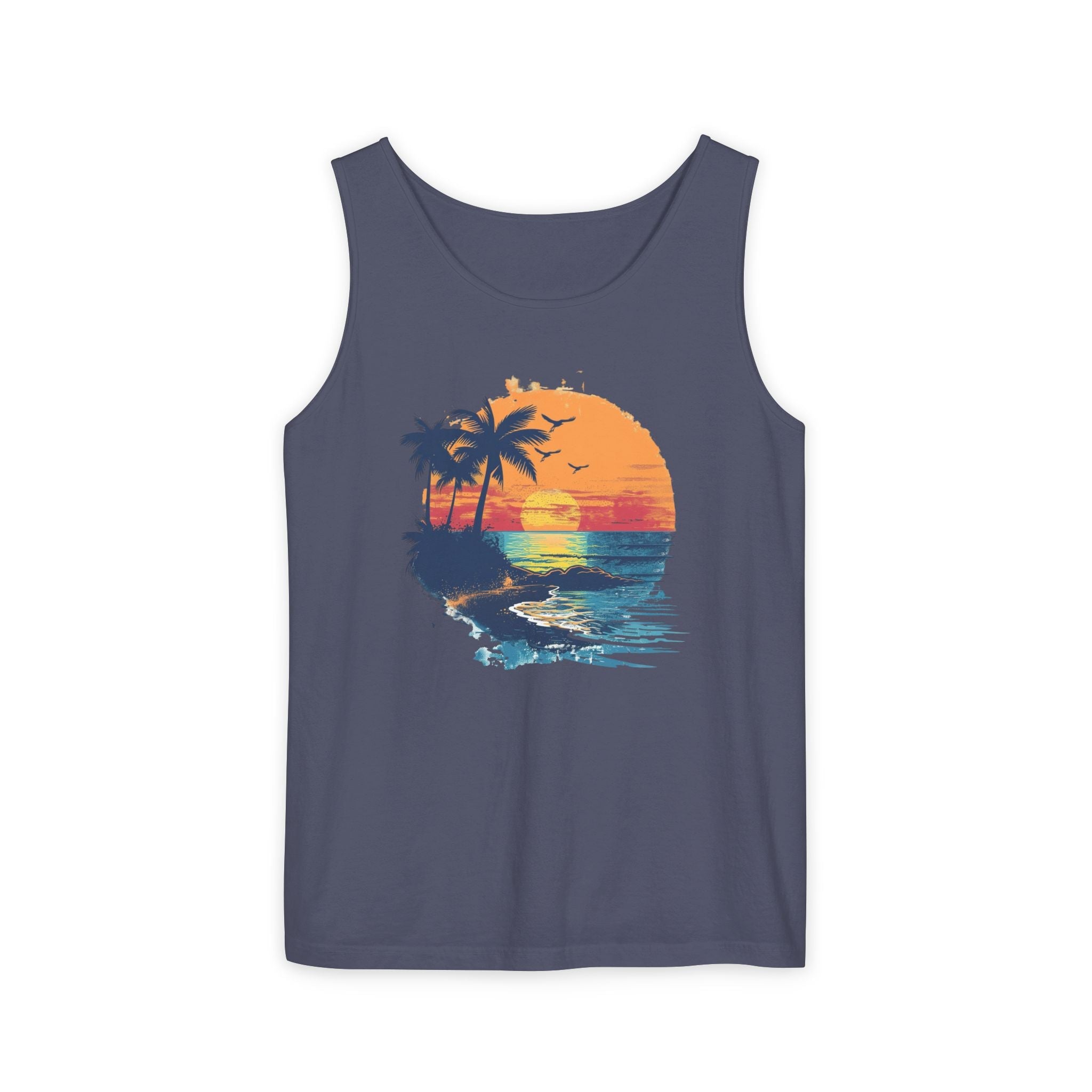 Sunset Beach Tank Top Retro Palm Island Graphic Summer Vest - Etna Gift