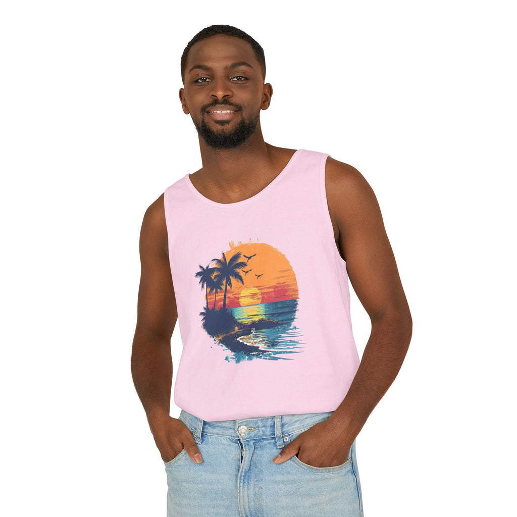 Sunset Beach Tank Top Retro Palm Island Graphic Summer Vest - Etna Gift