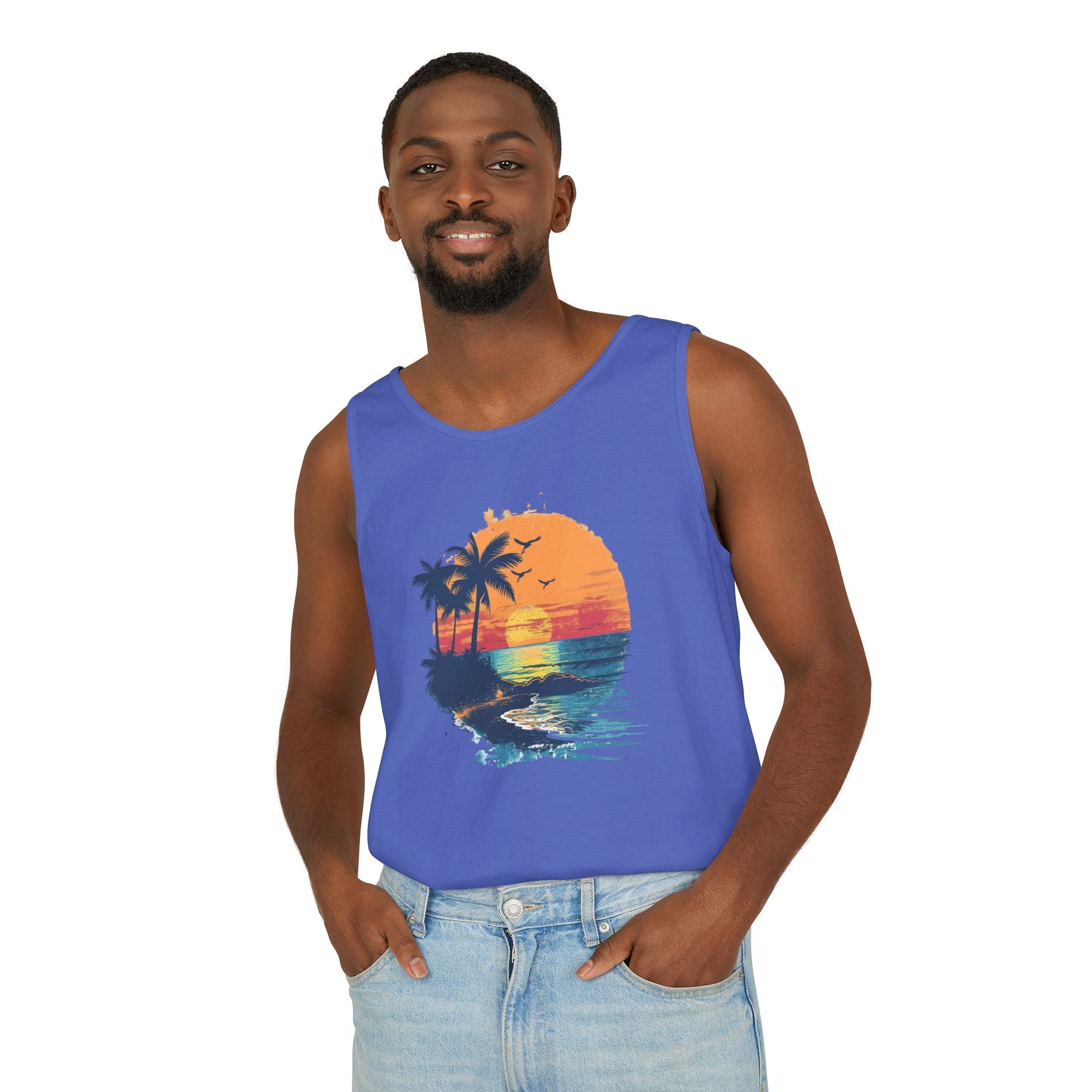 Sunset Beach Tank Top Retro Palm Island Graphic Summer Vest - Etna Gift