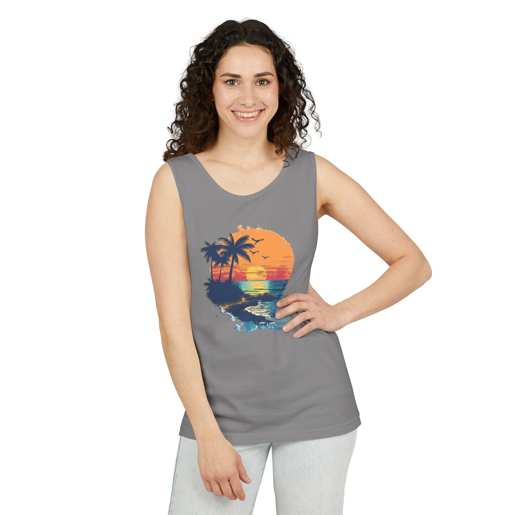 Sunset Beach Tank Top Retro Palm Island Graphic Summer Vest - Etna Gift