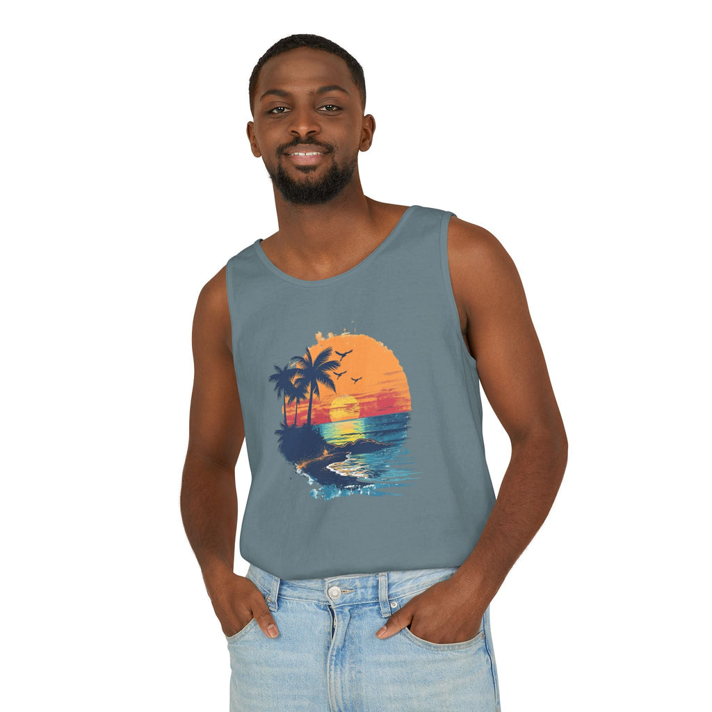 Sunset Beach Tank Top Retro Palm Island Graphic Summer Vest - Etna Gift