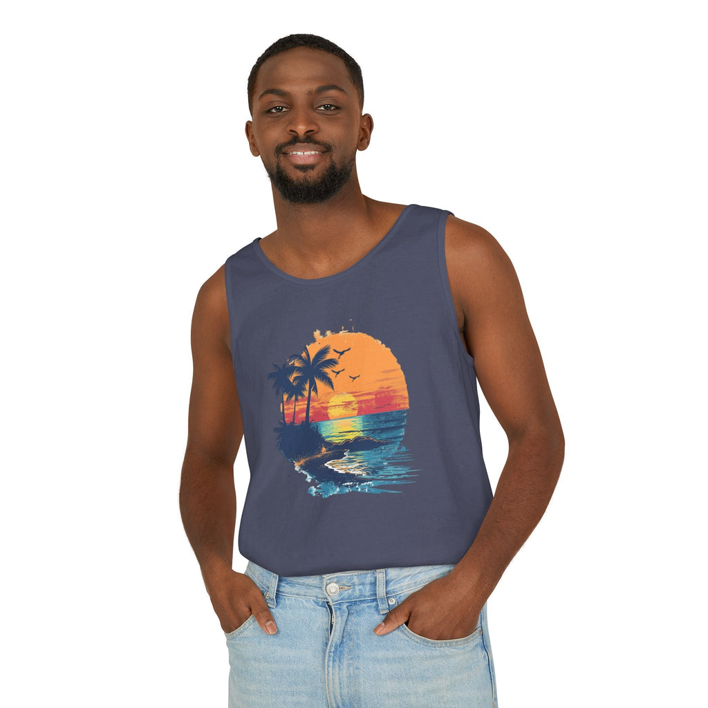 Sunset Beach Tank Top Retro Palm Island Graphic Summer Vest - Etna Gift