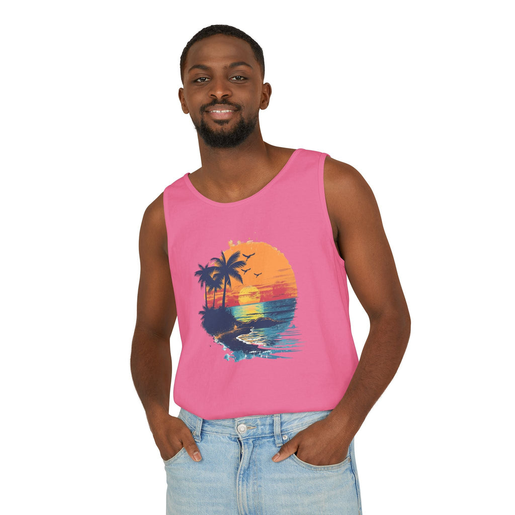 Sunset Beach Tank Top Retro Palm Island Graphic Summer Vest - Etna Gift