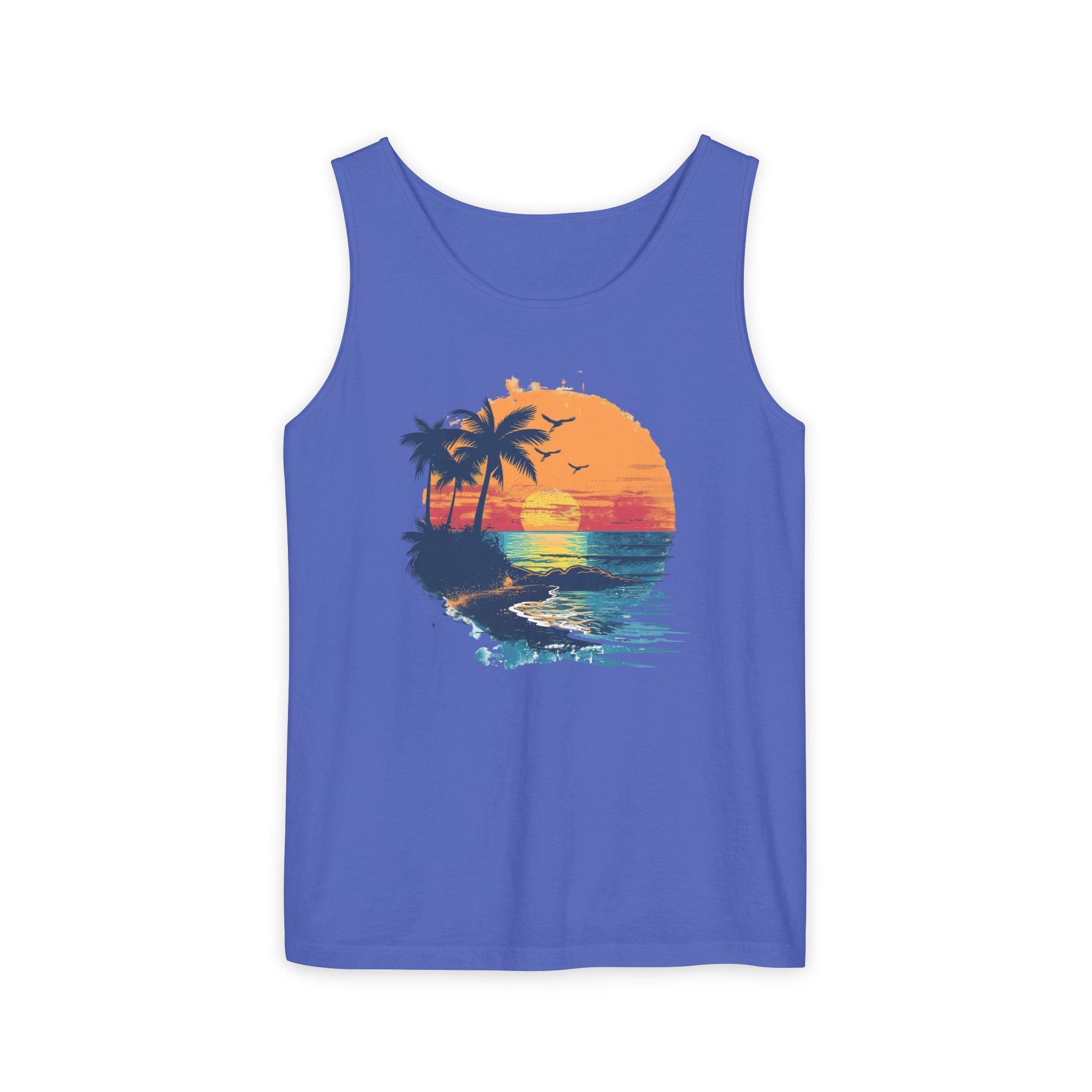 Sunset Beach Tank Top Retro Palm Island Graphic Summer Vest - Etna Gift