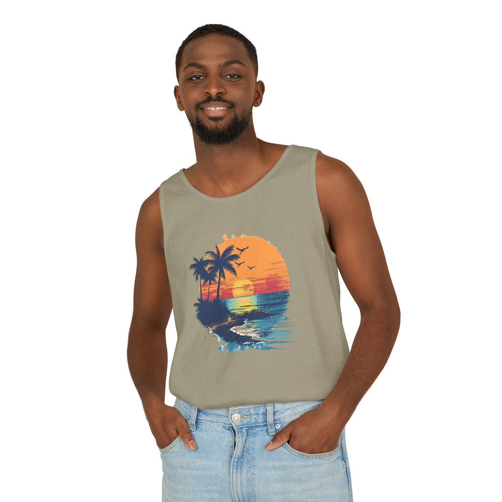 Sunset Beach Tank Top Retro Palm Island Graphic Summer Vest - Etna Gift