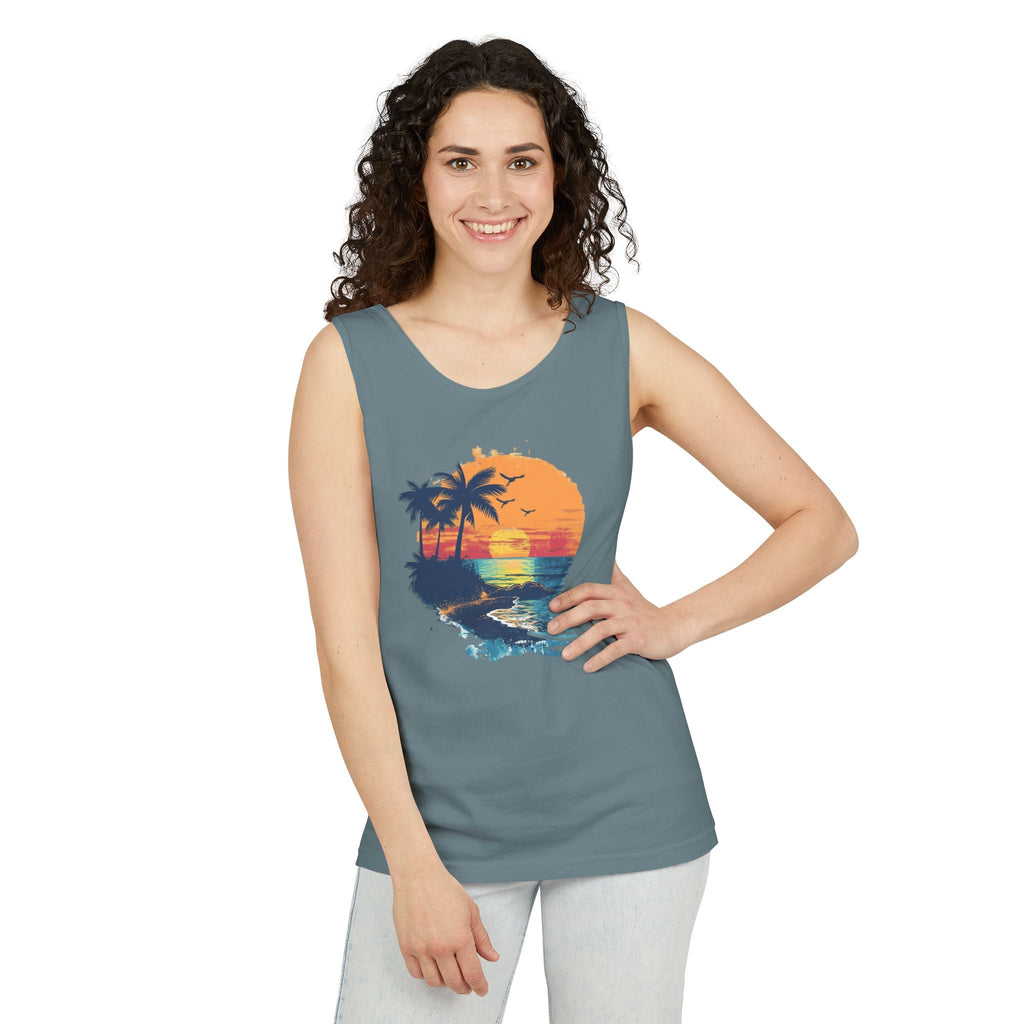 Sunset Beach Tank Top Retro Palm Island Graphic Summer Vest - Etna Gift