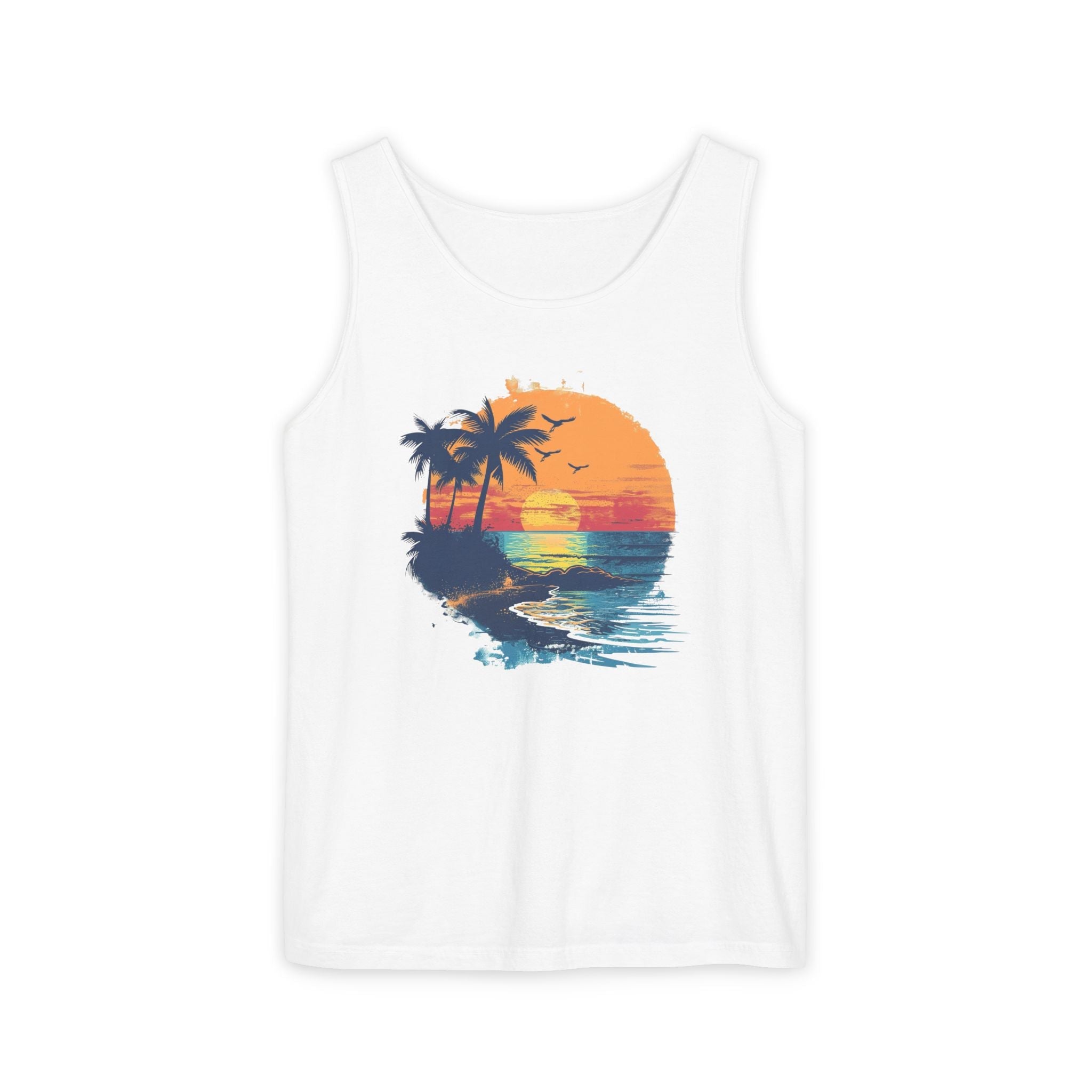 Sunset Beach Tank Top Retro Palm Island Graphic Summer Vest - Etna Gift