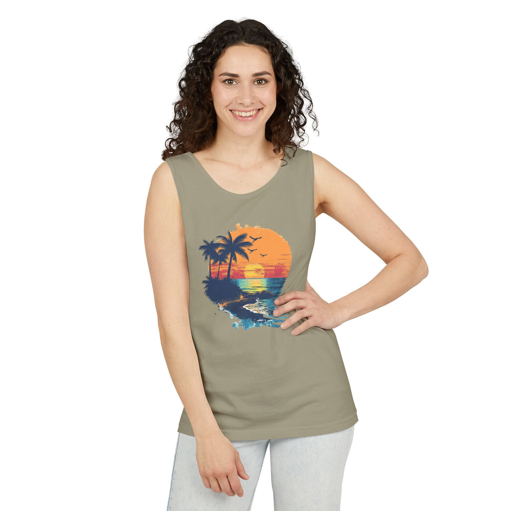 Sunset Beach Tank Top Retro Palm Island Graphic Summer Vest - Etna Gift