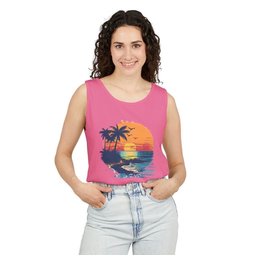Sunset Beach Tank Top Retro Palm Island Graphic Summer Vest - Etna Gift
