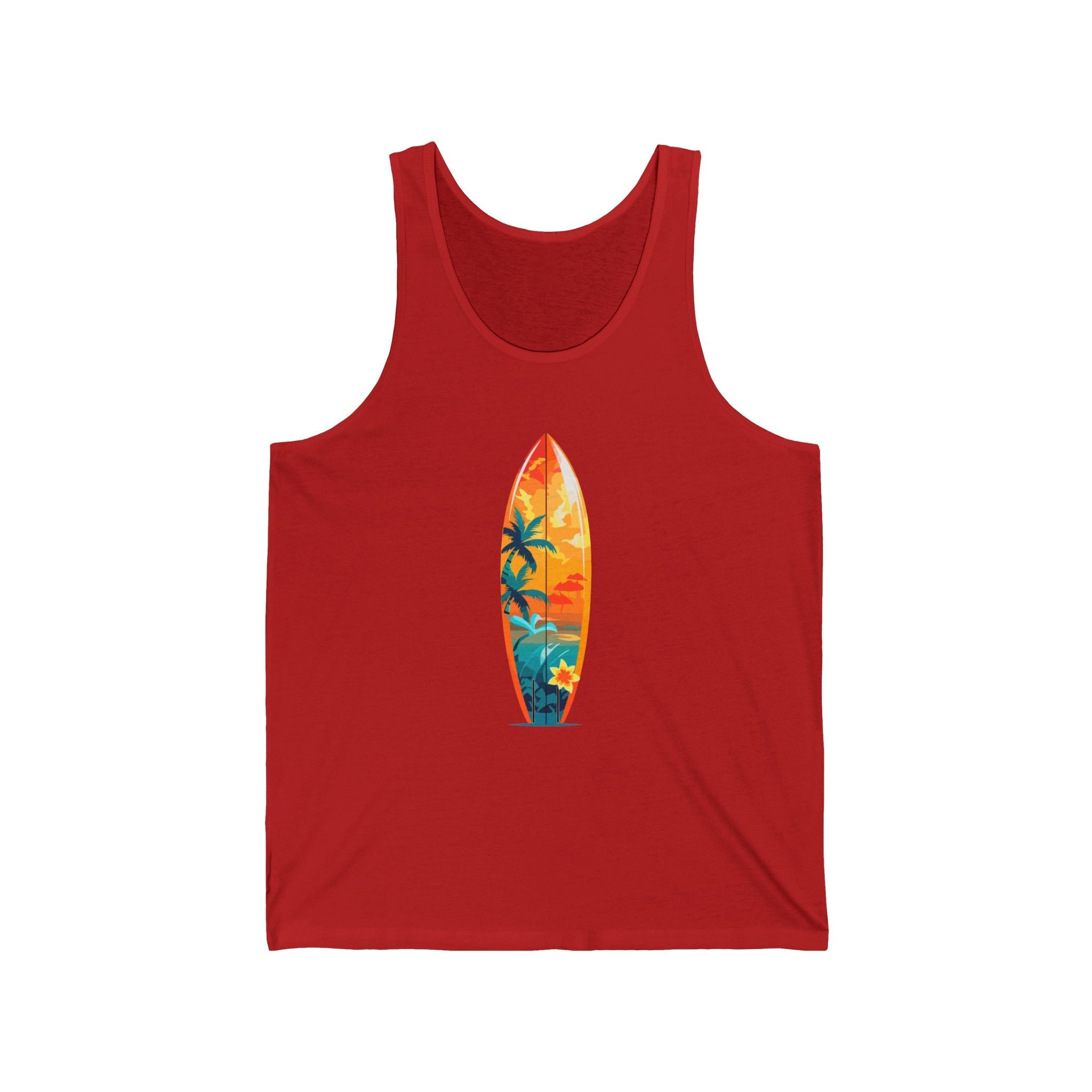 Surfboard Graphic Tank Top Tropical Sunset Surfing Design - Etna Gift