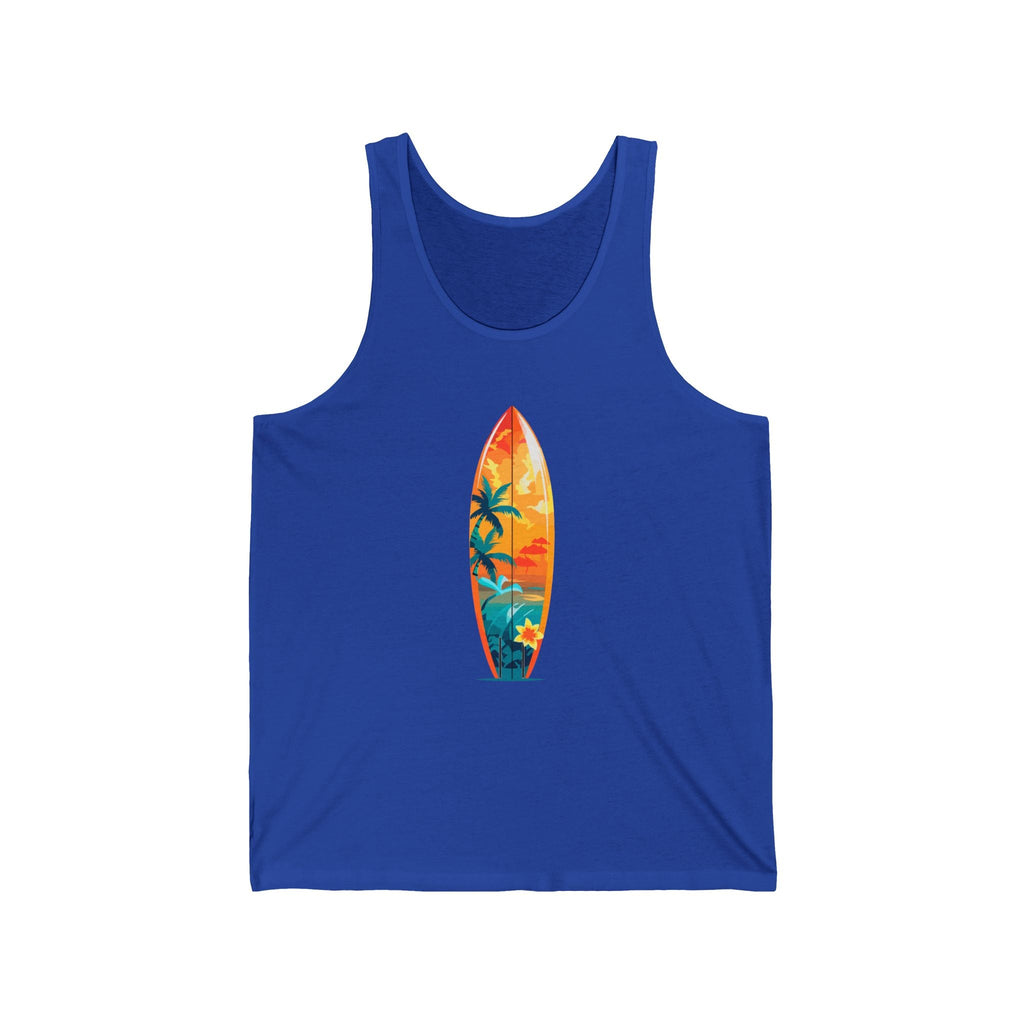 Surfboard Graphic Tank Top Tropical Sunset Surfing Design - Etna Gift