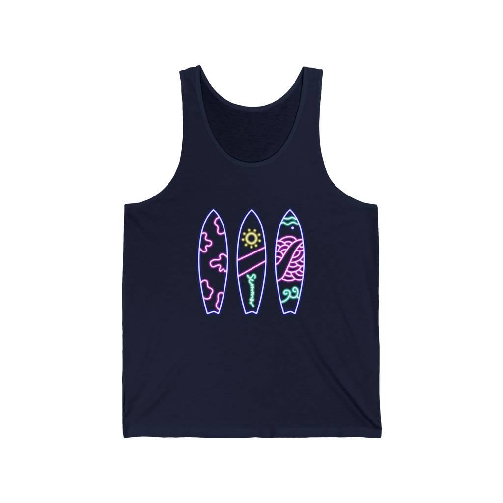 Surfboard Tank Top Beach Vibes Summer Tank with Colorful Surfboard Design - Etna Gift