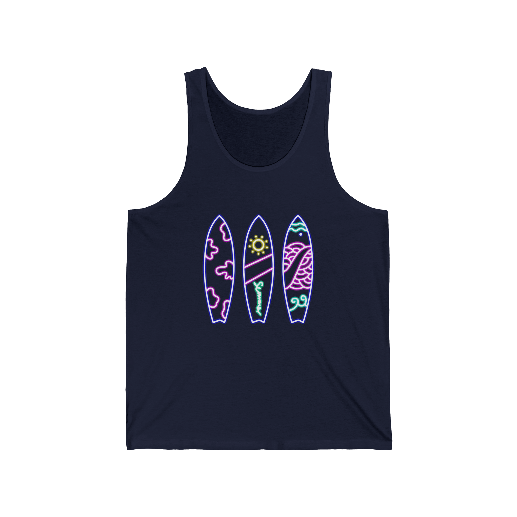 Surfboard Tank Top Beach Vibes Summer Tank with Colorful Surfboard Design - Etna Gift