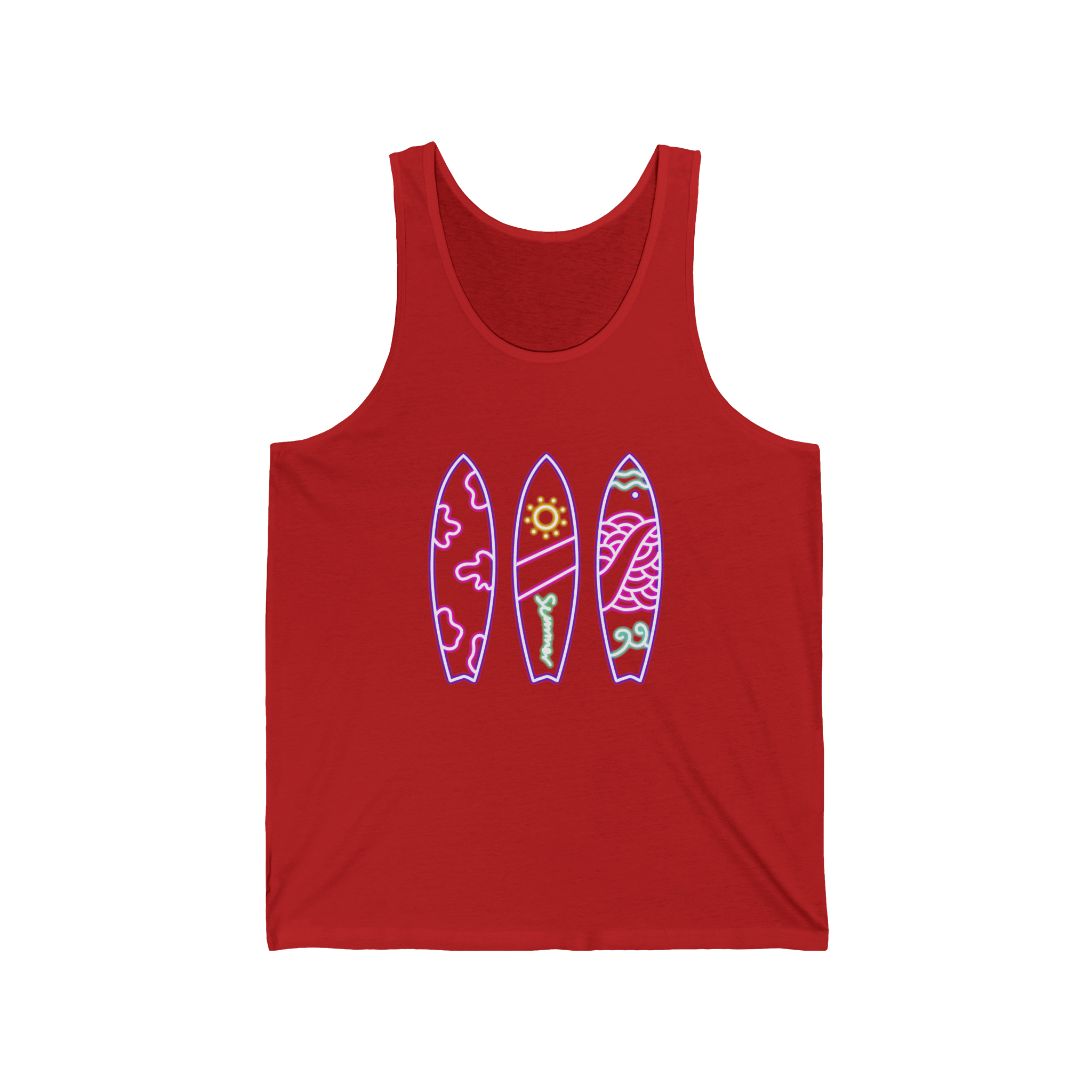 Surfboard Tank Top Beach Vibes Summer Tank with Colorful Surfboard Design - Etna Gift